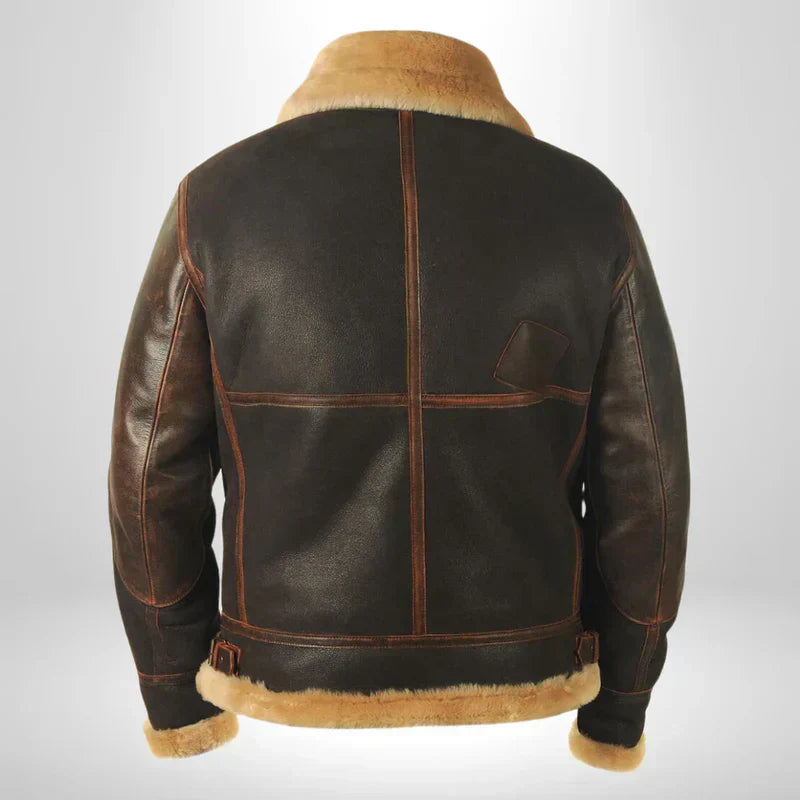 Blouson Aviateur Cuir avec Col en Fourrure