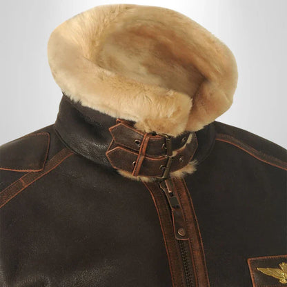 Blouson Aviateur Cuir avec Col en Fourrure