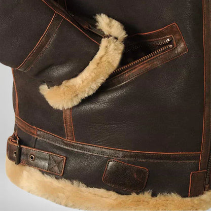 Blouson Aviateur Cuir avec Col en Fourrure