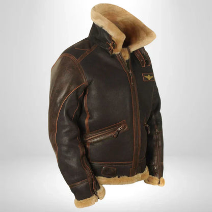 Blouson Aviateur Cuir avec Col en Fourrure