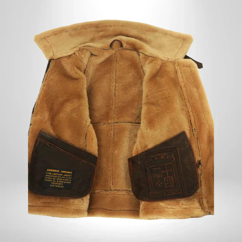 Blouson Aviateur Cuir avec Col en Fourrure