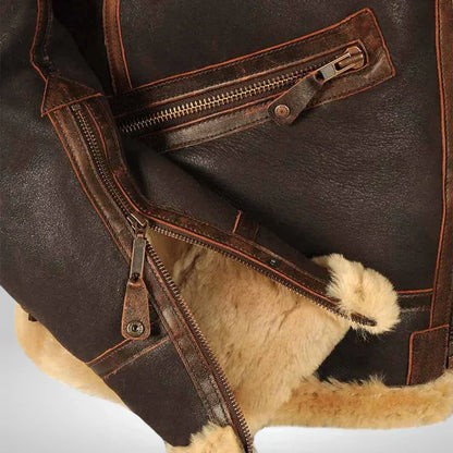 Blouson Aviateur Cuir avec Col en Fourrure