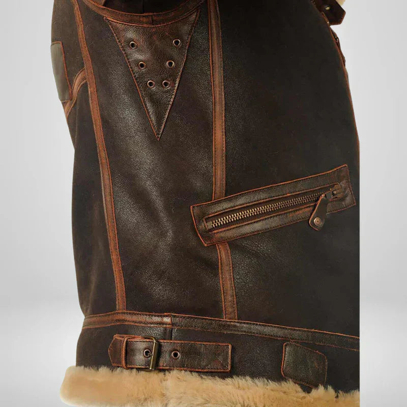 Blouson Aviateur Cuir avec Col en Fourrure