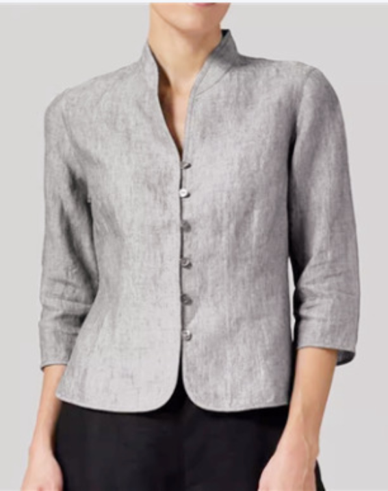 Veste Femme Tailleur Col Montant Gris Chine - PanierRoyale