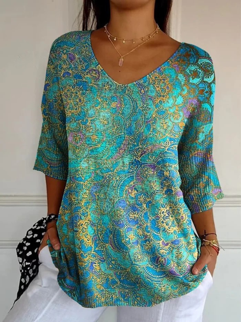 Blouse Femme Col en V Coupe Fluide Style Bohème - PanierRoyale