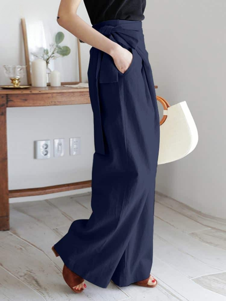 Pantalon Taille Haute Chic avec Poches Cachées