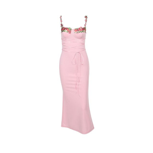 Robe Longue Femme Élégante Brodée Fleurs