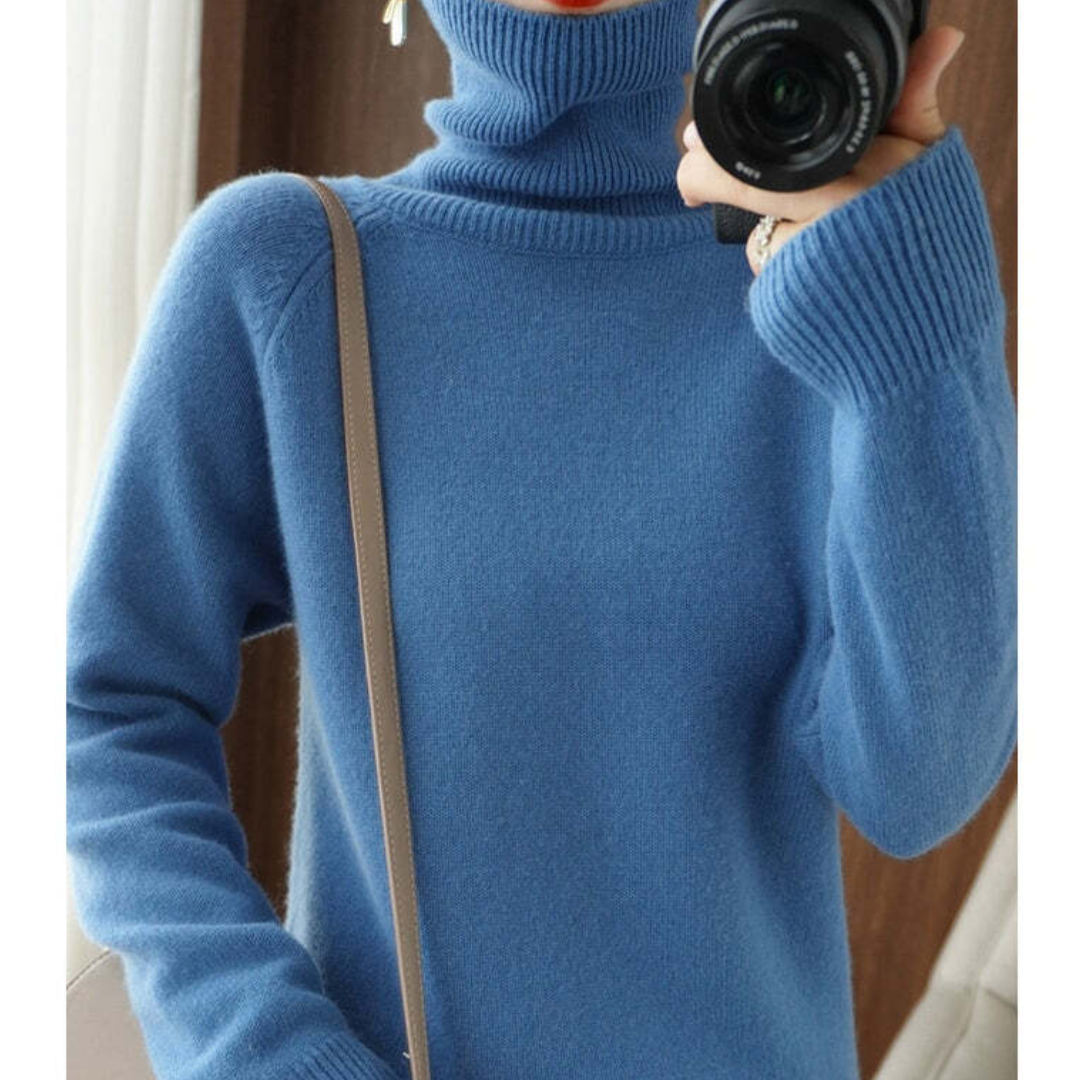 Pull Femme en Laine Mérinos Col Roulé Rose Pâle