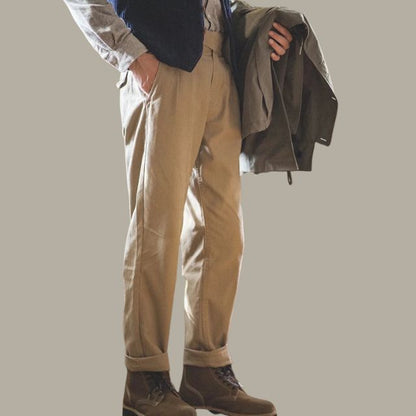 Pantalon Homme Plissé Avant Élégant