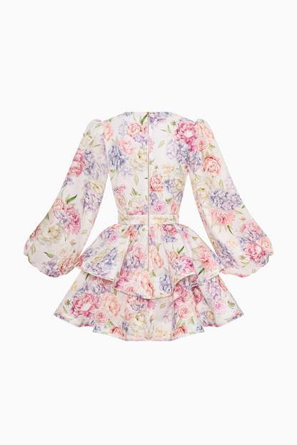 Robe Femme Coupe Évasée Imprimé Floral Manches Volumineuses