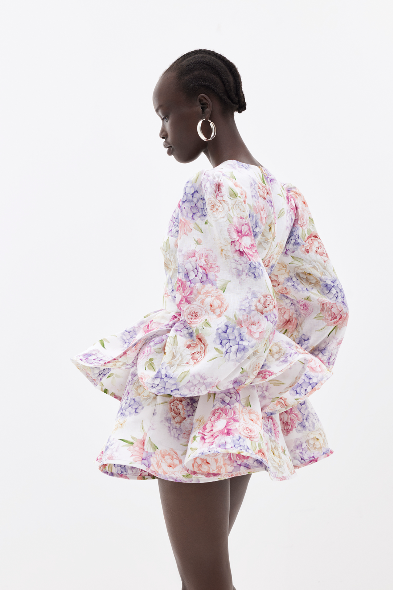 Robe Femme Coupe Évasée Imprimé Floral Manches Volumineuses