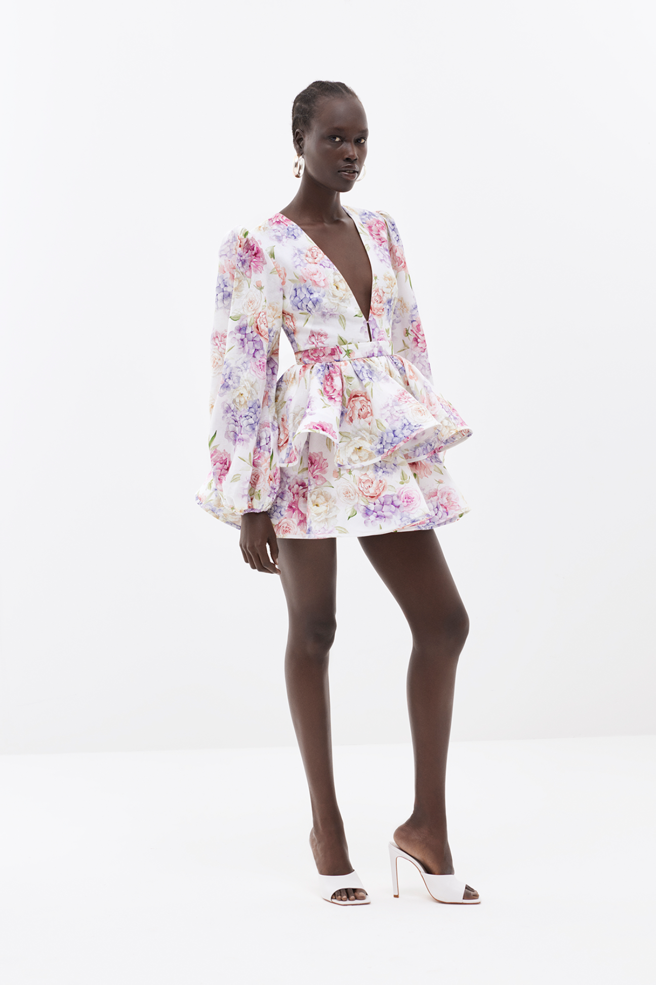 Robe Femme Coupe Évasée Imprimé Floral Manches Volumineuses