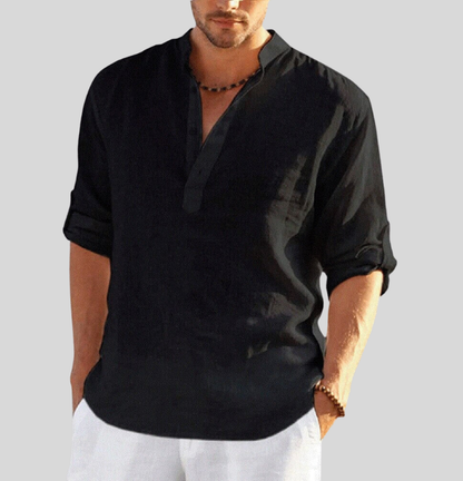 Chemise Homme Coton Lin Élégant Manches Longues