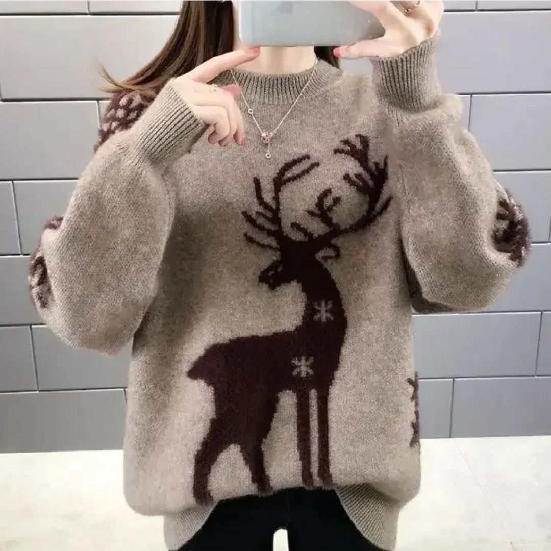 Pull Noël Femme Tricot avec Motif Renne - BerlinGlamour