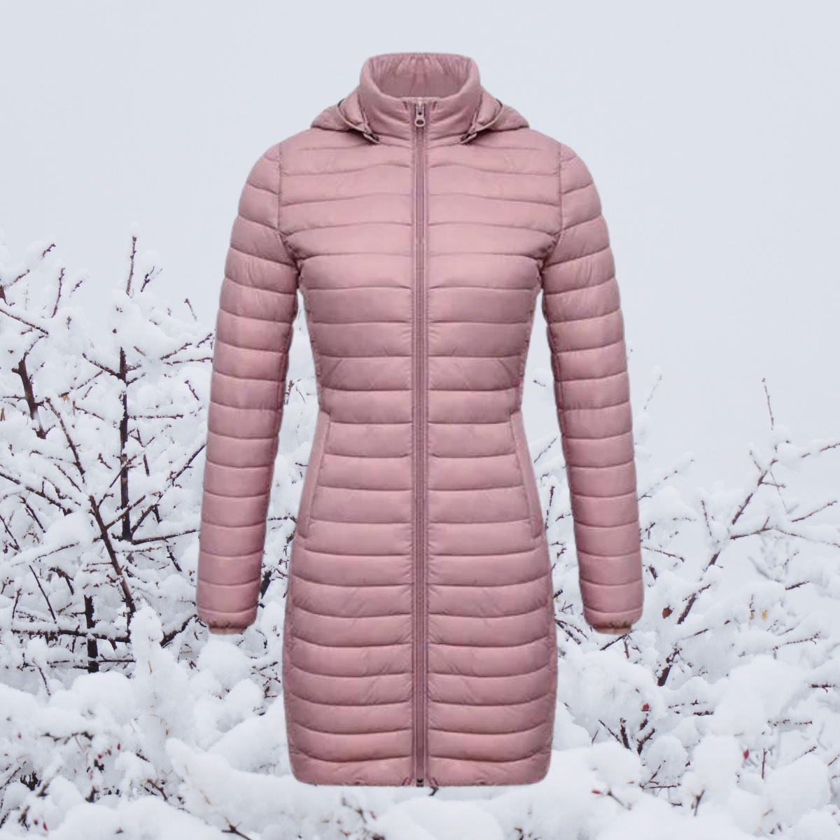 Manteau femme hivernal épais avec capuchon en beige