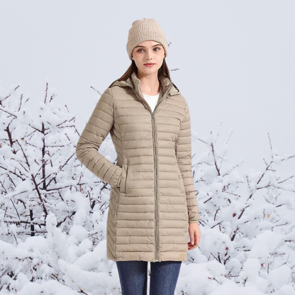 Manteau femme hivernal épais avec capuchon en beige