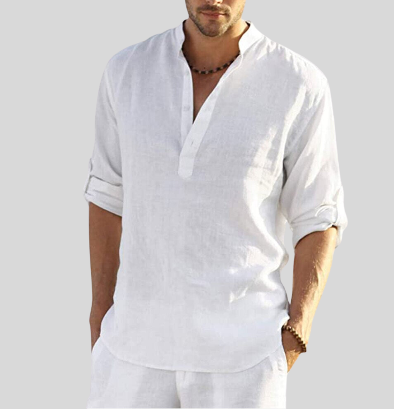 Chemise Homme Coton Lin Élégant Manches Longues - PanierRoyale