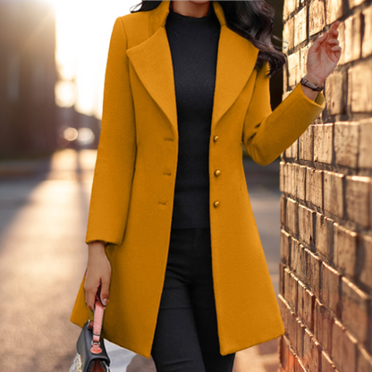 Manteau Femme Mélange Laine Coupe Cintrée Boutonné