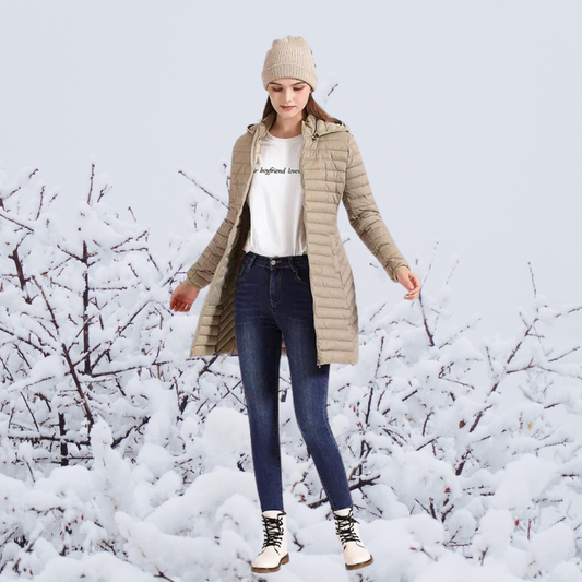 Manteau femme hivernal épais avec capuchon en beige - PanierRoyale