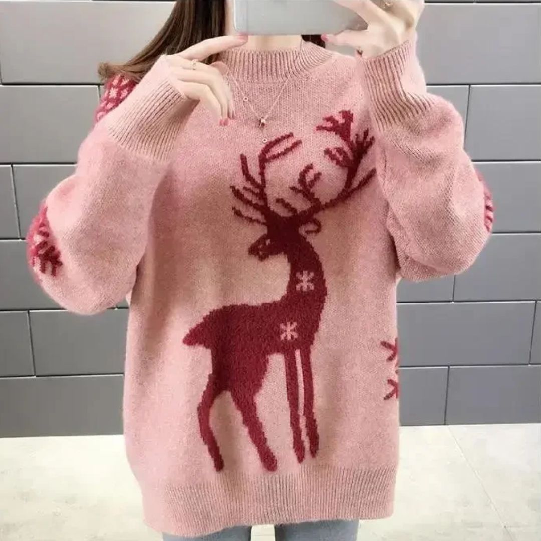 Pull Noël Femme Tricot avec Motif Renne