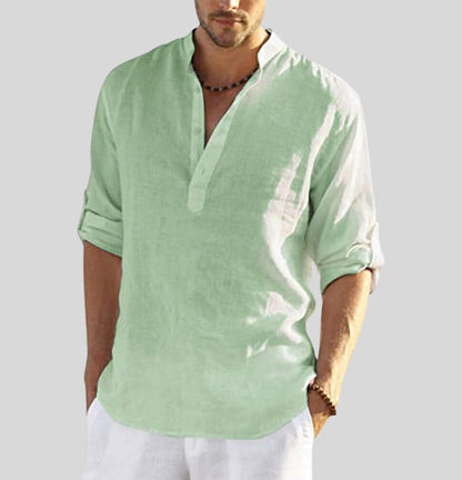 Chemise Homme Coton Lin Élégant Manches Longues