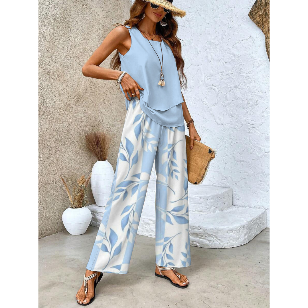 Ensemble Femme Décontracté Sans Manches avec Top et Pantalon Large