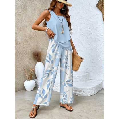 Ensemble Femme Décontracté Sans Manches avec Top et Pantalon Large