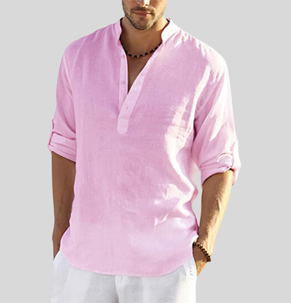 Chemise Homme Coton Lin Élégant Manches Longues