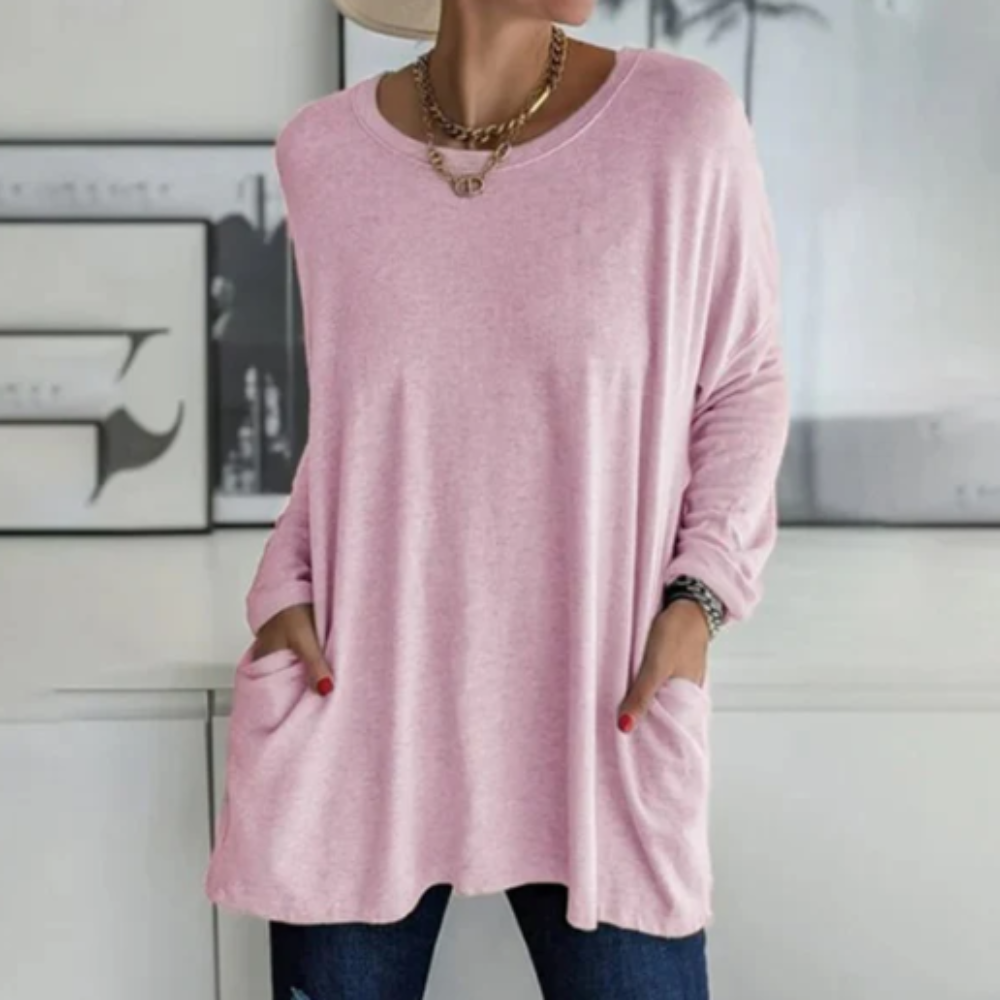 T-shirt à Manches Longues Confort avec Poches Frontales