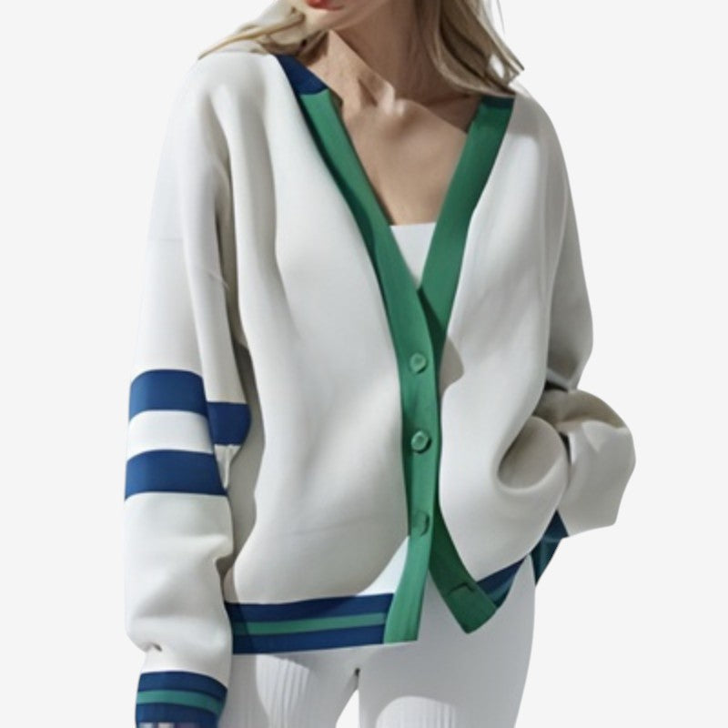 Cardigan femme rayé à manches longues doux et chaud