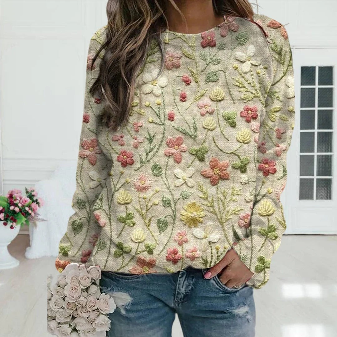 Pull Femme à Manches Longues Floral Élégant