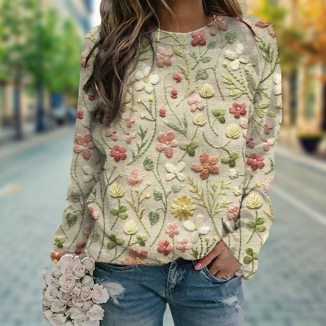 Pull Femme à Manches Longues Floral Élégant - PanierRoyale