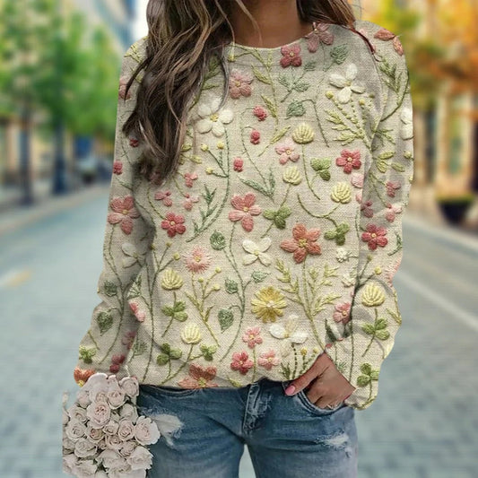Pull Femme à Manches Longues Floral Élégant - PanierRoyale