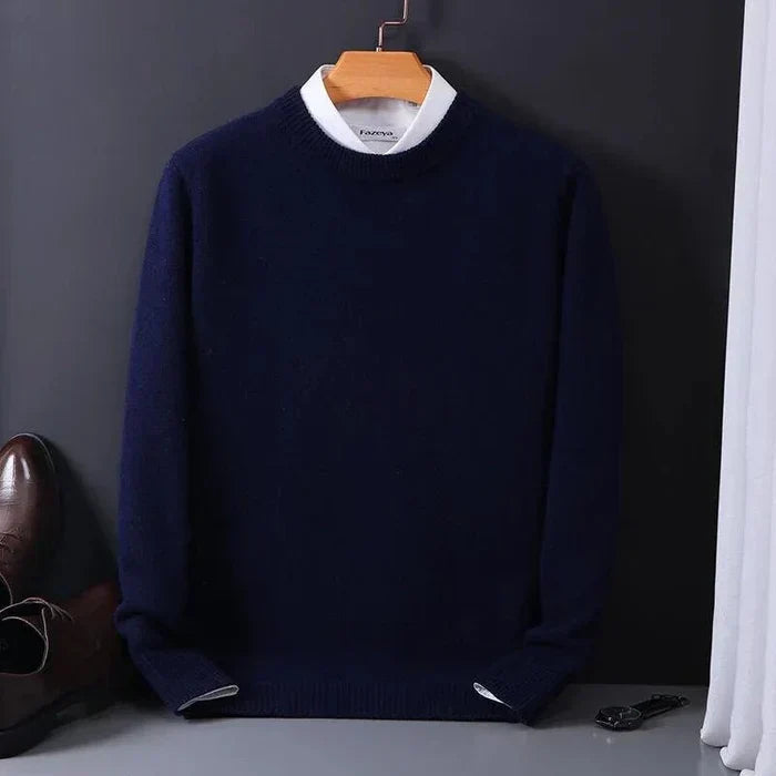 Pull Homme Laine Mélangée Marine Classique