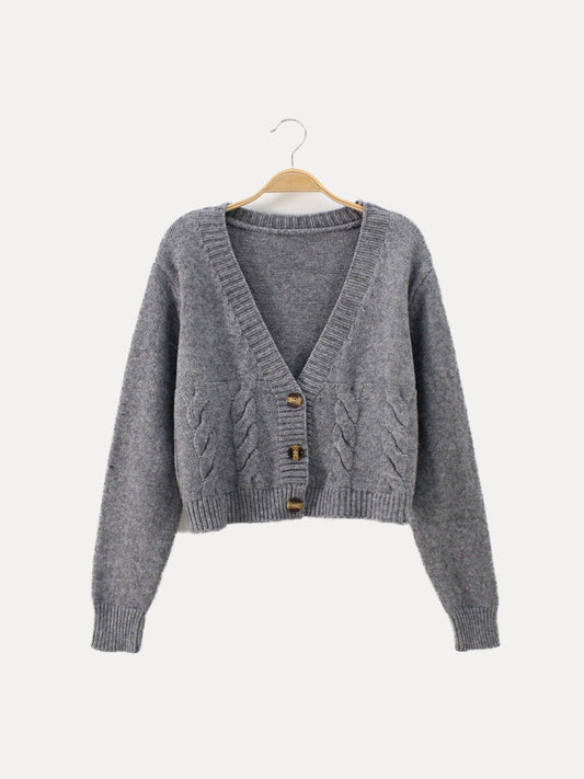 Cardigan Femme Tricoté Col V et Boutons - BerlinGlamour