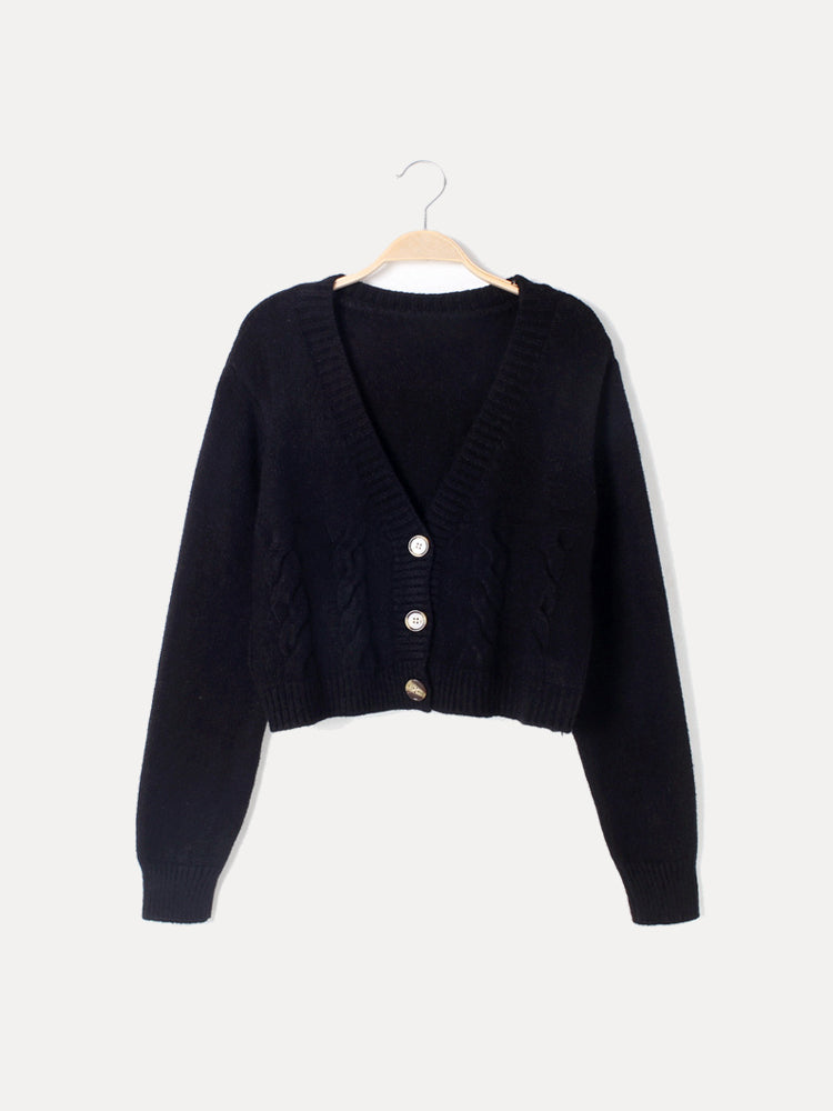 Cardigan Femme Tricoté Col V et Boutons