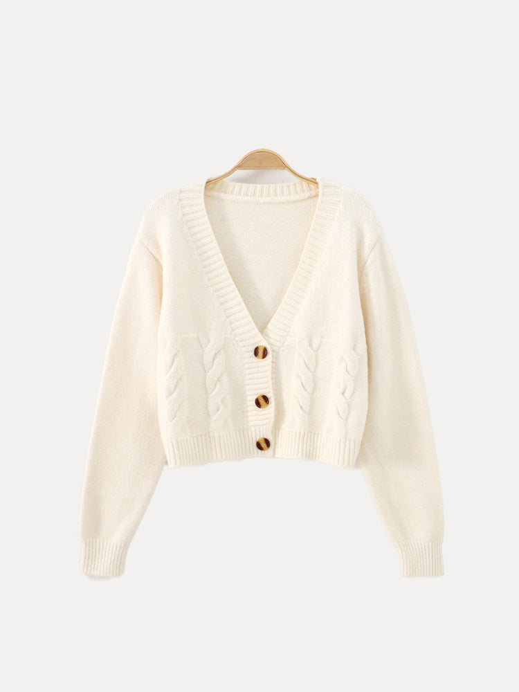 Cardigan Femme Tricoté Col V et Boutons