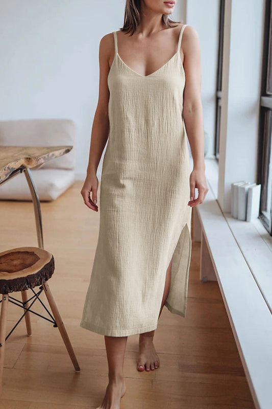 Robe Lin Été Femme Col V et Manches Courtes - PanierRoyale