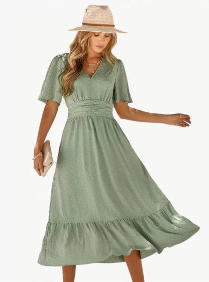 Robe Été Dentelle V Décolleté Féminine et Élégante