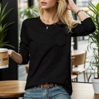 Pull Femme Noir à Manches Longues avec Poche Avant - PanierRoyale