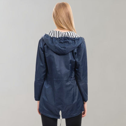 Veste De Pluie Mi-longue À Capuche Pour Femme | Taille Ajustable