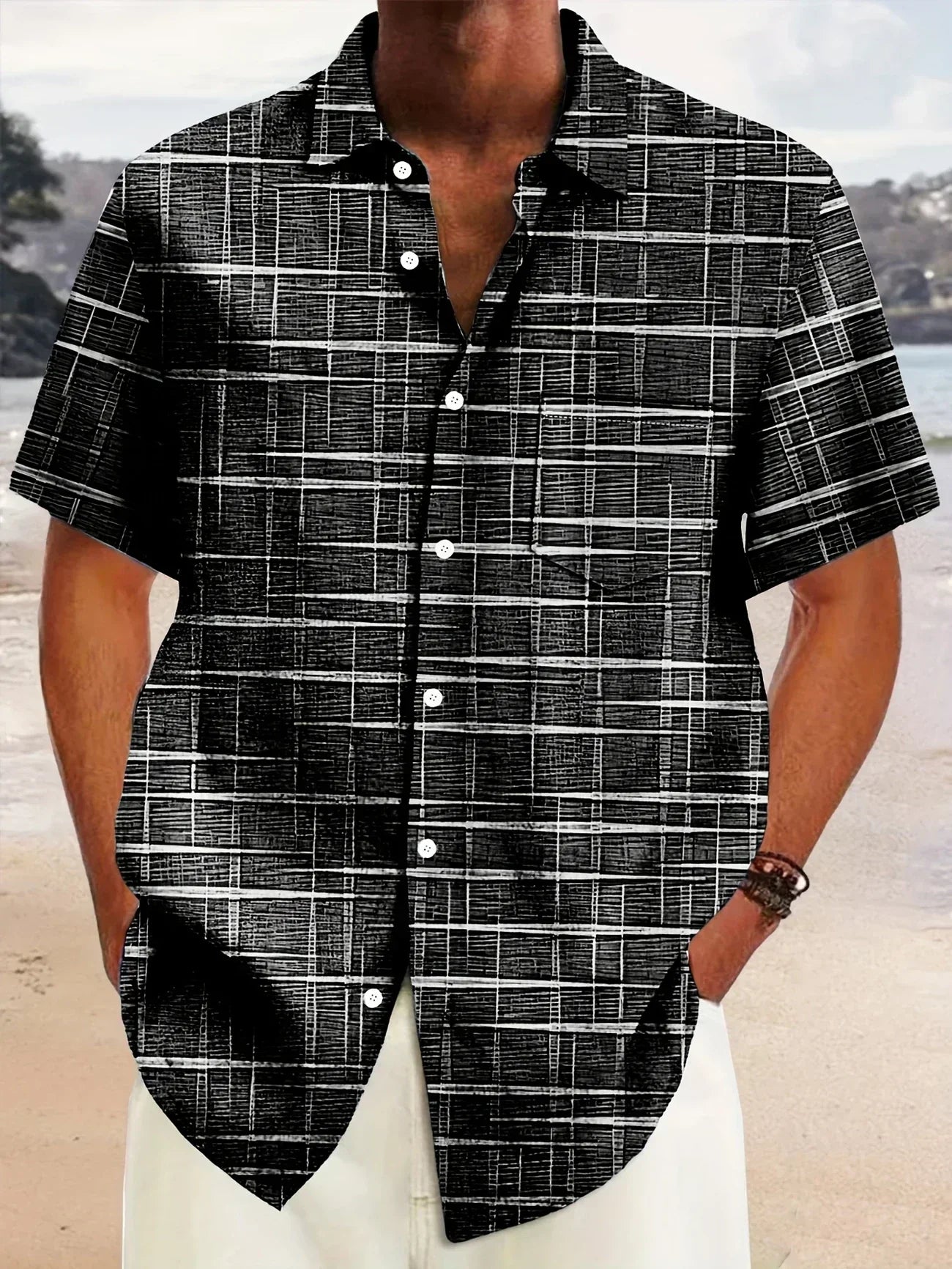 Chemise Homme Manches Courtes Carreaux Décontractée