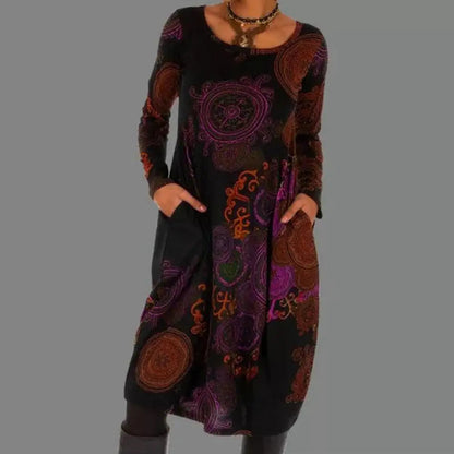 Robe Bohème Manches Longues avec Poches Féminine - PanierRoyale