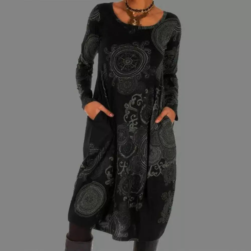 Robe Bohème Manches Longues avec Poches Féminine