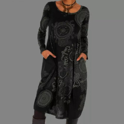Robe Bohème Manches Longues avec Poches Féminine