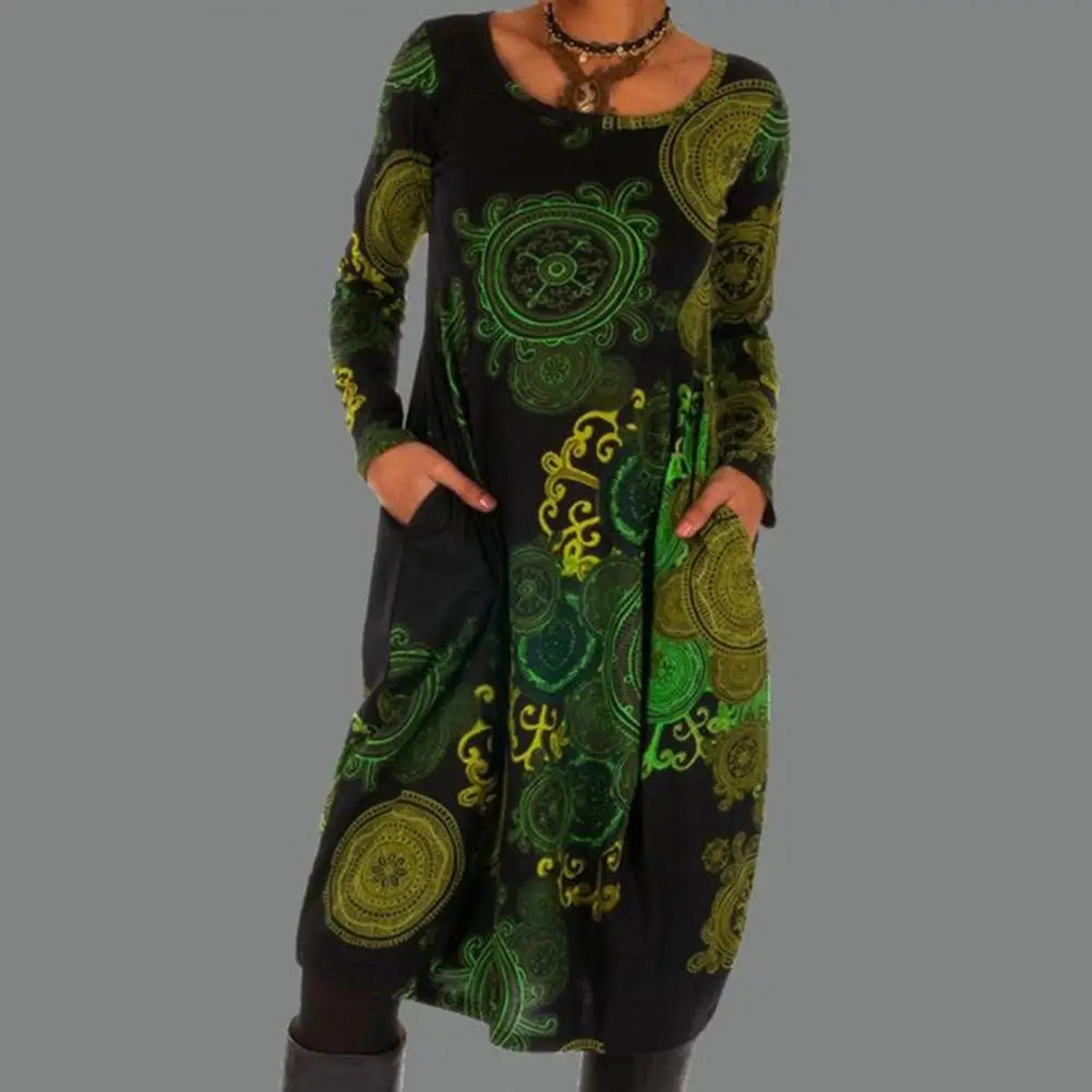Robe Bohème Manches Longues avec Poches Féminine