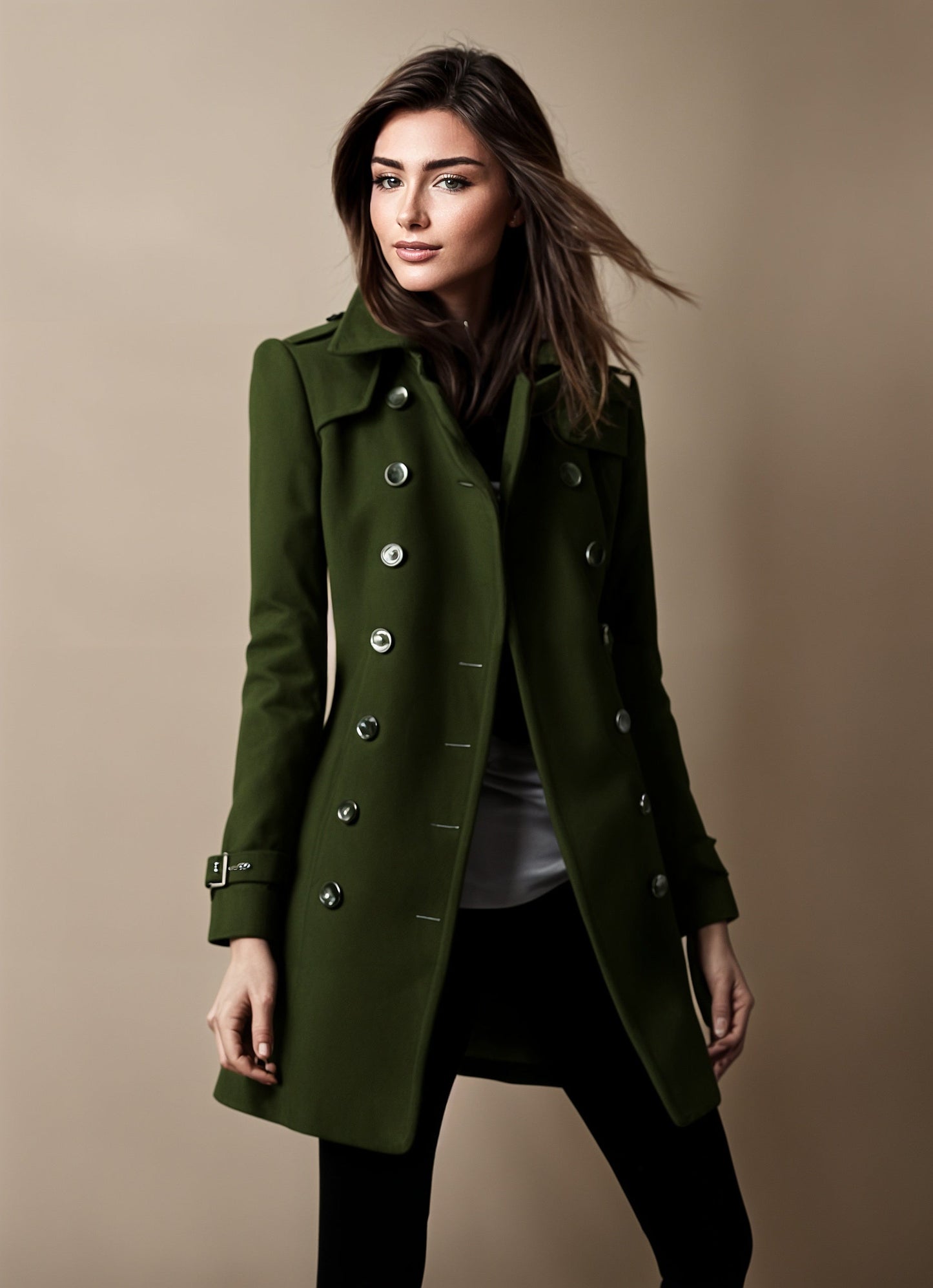 Manteau Femme Noir Chic à Col Montant Élégant
