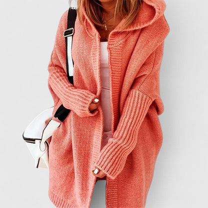 Gilet femme doux et chaud à capuche, cardigan long confortable