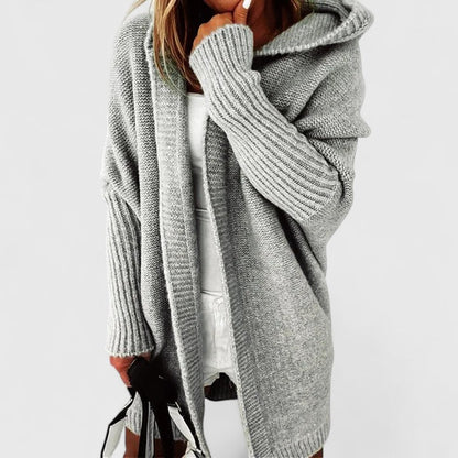 Gilet femme doux et chaud à capuche, cardigan long confortable