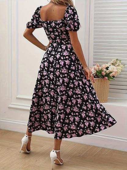 Valflora™ – Robe Longue Bohème Chic à Fleurs avec Fente Élégante
